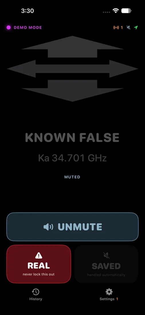 V1 Bogey showing KNOWN FALSE, muted automatically